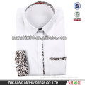 trendy style leopard printed wrinkle free fashion contrast collar and cuffs dress shirt for women